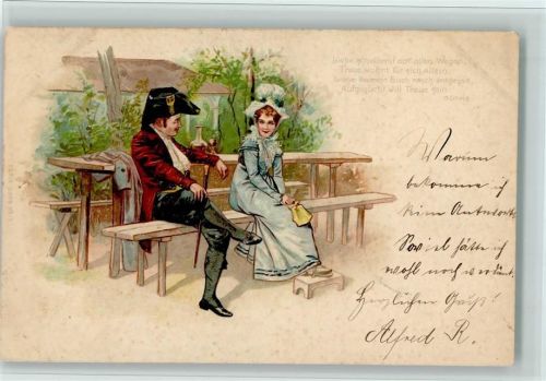 1901 Annäherung auf der Parkbank und Spruch von Göthe AK Flecken