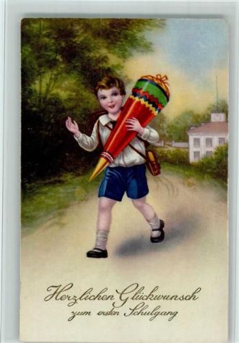 Verlag EAS 1905 - Junge mit Brottasche und Schultüte AK gute Erhaltung