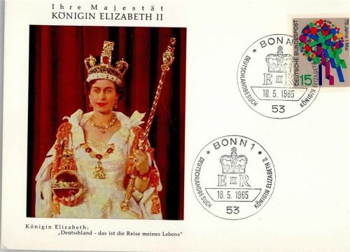 Sonderkarte , Queen Elizabeth Staatsbesuch in Deutschland 1965, Sonderstempel Bonn