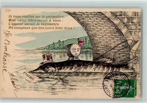Fisch mit einem Brief 1908 AK