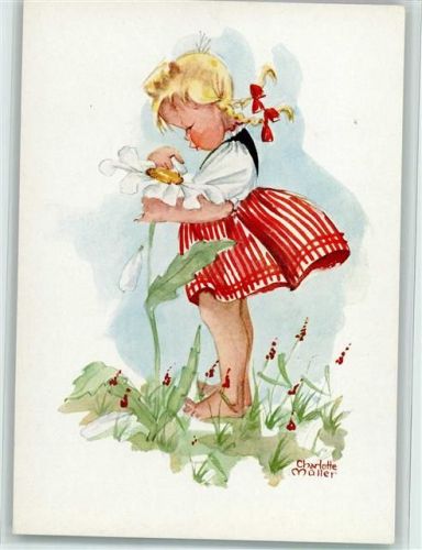 Nr. 1126, sign charlotte Müller - Mädchen mit einer Blume, gute Erhaltung AK