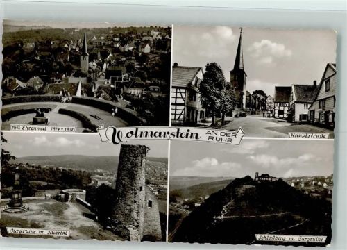 Volmarstein Ehrenmal Hauptstraße Burgruine mit Ruhrtal Schloßberg mit Burgruine