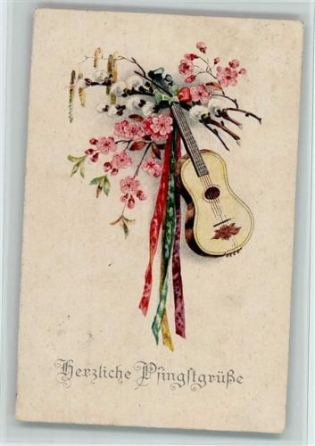 1919 Pfingsten - Gitarren mit bunten Bändern, AK