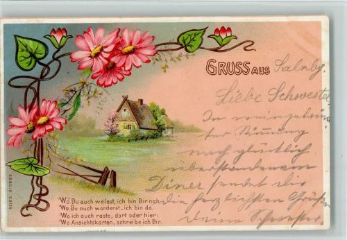 Jugendstil - Poesie Spruch "Wo Ansichtskarten, schreibe ich Dir" ,gute Erhaltung AK