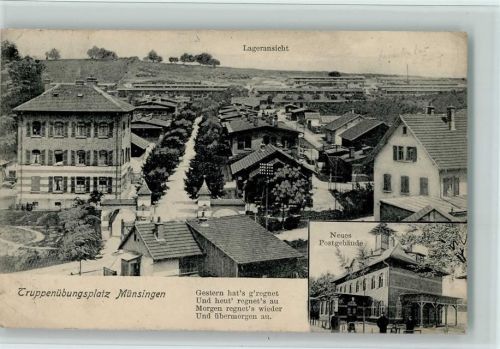 Münsingen 1908 Truppenübungsplatz - mit Postgbäude, Verlag Sting 13220 AK