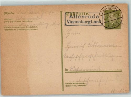 Altenrode Ganzsache Landpoststempel Vienenburg Land