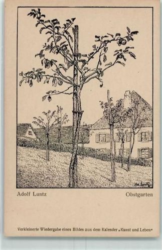 sign. Adolf Luntz "Obstgarten" AK Kunst und Leben 1919 Künstlerkarte