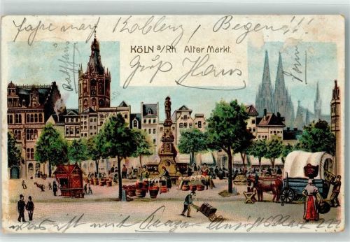 Köln Altstadt-Nord 103 1901 Lithographie Alter Markt Marktszene