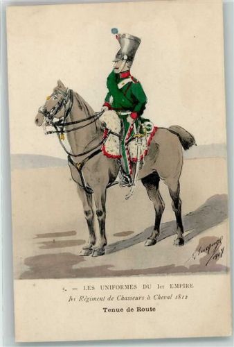 1907 Serie Nr. 5 Les Uniformes Du 1er Empire , 1er Regiment de Chasseurs a Cheval 1812 Tenue de Route sign. Eugene Louis Bucquoy AK