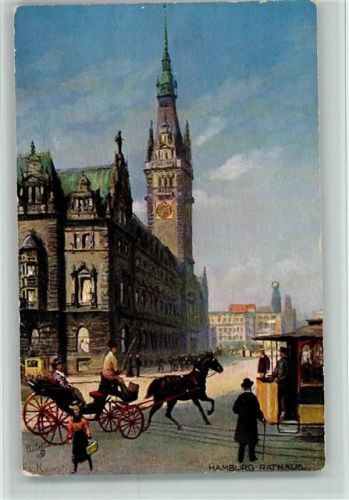 Hamburg Rathaus, Straßenbahn, Kutsche - Serie Deutsche Städte Nr. 609 B AK