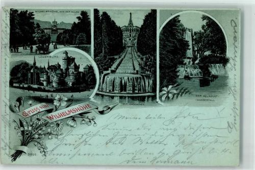 Wilhelmshöhe 1898 Schloss Wilhelmshöhe Löwenburg Cascaden Aquaduct-Wasserfall