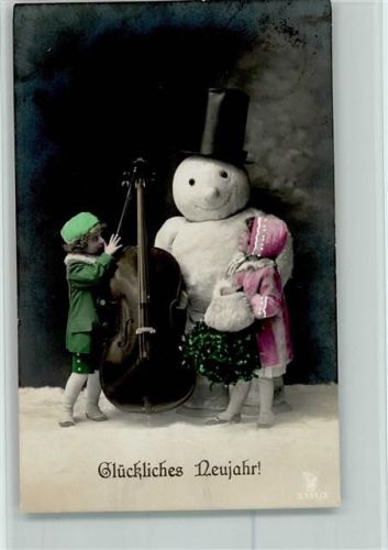 Serie 3351-3 Schneemann, Kinder mit einem Cello, handcoloriert AK gute Erhaltung