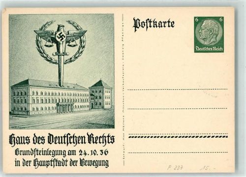 München Haus des Deutschen Rechts Grundsteinlegung 24. Oktober 1936 Ganzsache