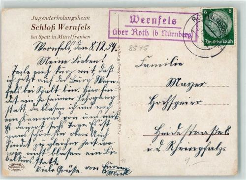 Roth Landpoststempel Wernfels Schloss Wernfels Spalt
