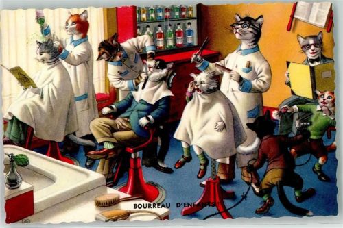 2262-5 Katzen Friseur sign. Herz mit Punkten