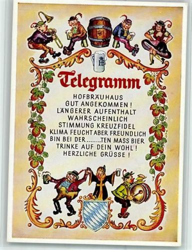 Telegramm vom Hofbräuhaus Münchner Kindl