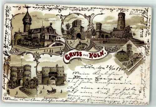 Köln Altstadt-Nord 103 Lithographie Gasthaus Ulrepforte Severintor Bottmühle Hahnentor Eigelsteintor