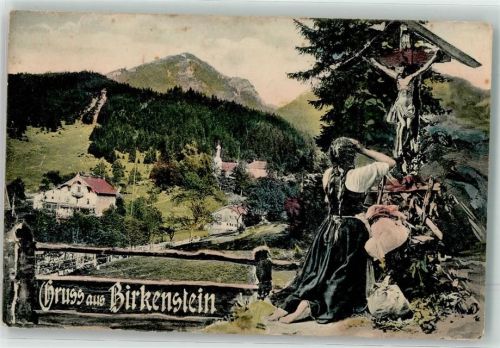 Birkenstein Betende junge Frau vor Wegekreuz