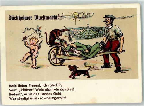Bad Dürkheim 1955 Dürkheimer Wurstmarkt Lustige Darstellung einer Alkoholleiche