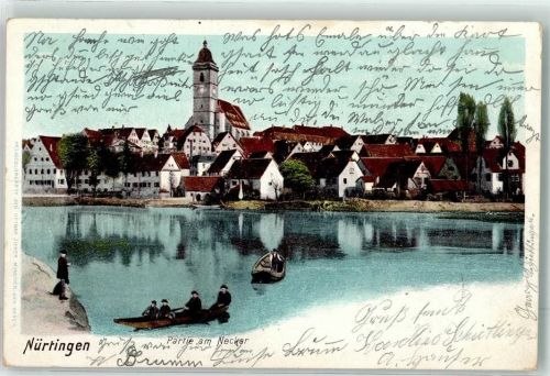 Nürtingen 1906 Neckar mit Stadtkirche St. Laurentius