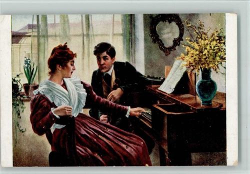 Der Anfang eines Romanes , gute Erhaltung - Poesie Klavier Künstlerkarte