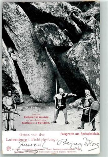 95632 W8592 Luisenburg 1906 - Felsgrotte am Festspielplatz mit Ritterdarstellern
