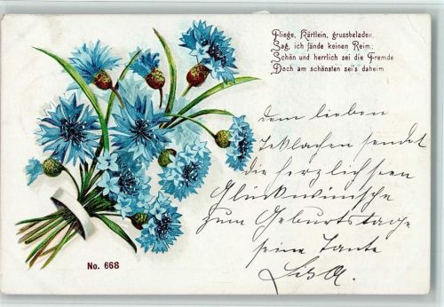 Kornblumen und Gedicht über die Postkarte