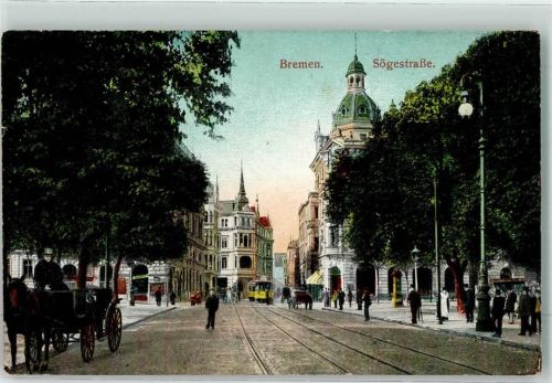 Bremen 1910 Sögestraße Litfaßsäule Straßenbahn