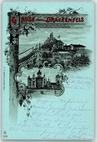 Drachenfels 1899 Drachenburg Drachenfels mit Gasthaus