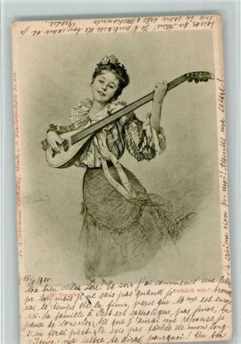 Frau mit einer Laute / Mandoline AK