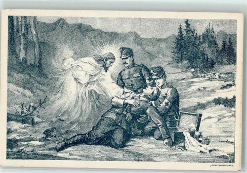 Österr. Sanitäter helfen Verwundeten - Christliche Propaganda Spende für arme Soldaten