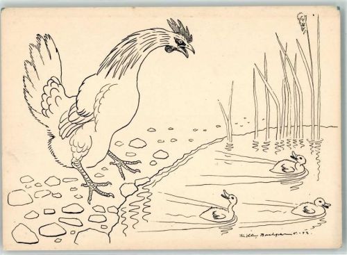 sign. Ridley Borchgrevink Nr. 36 - En henne med andunger AK Geflügel Gumor Satire