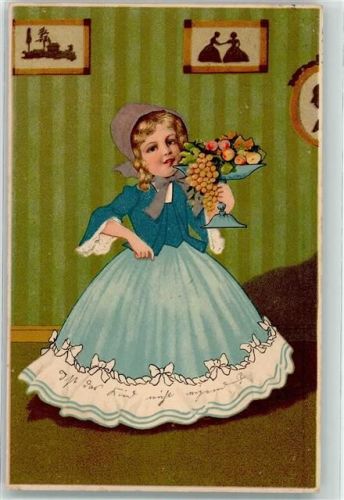 1908 Mädchen im wallenden blauen Kleid mit einer Obstschüssel Aus Großmutters Jugendzeit Serie 1460