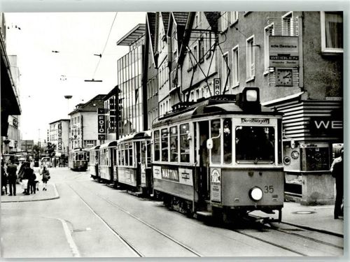 Reutlingen 1974 Triebwagen 35 der Reutlinger Straßenbahnen vormals TW 259 von 1929 mit BW 40 41 76 Wilhelmstraße Martini Werbung