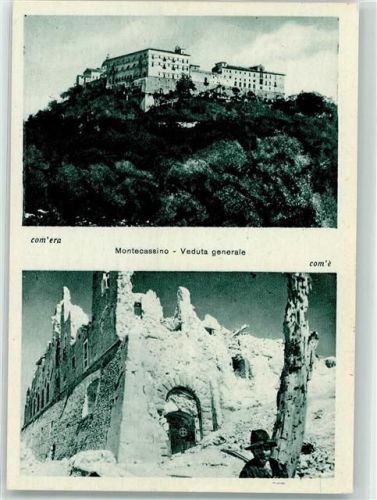 Montecassino Abbazia Das Kloster vor der Zerstörung und nach der Bombardierung durch die Amerikaner Nr.L15