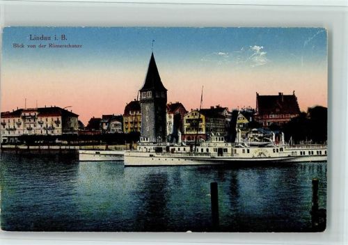 Lindau Blick von der Römerschanze, Anlandungsplatz, Raddampfer, gute Erhaltung AK