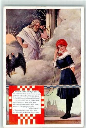 Prag 1912 sign. Muttich VI Sletu Vsesokolskemu Telefon Zeus Mythologie