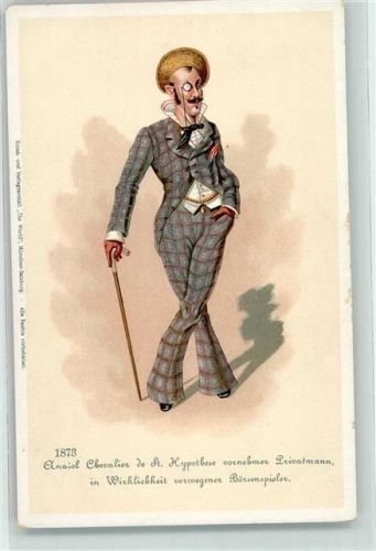 1900 Nr. 1873 Verlag The World / München , vornehmer Privatmann Monokel Spazierstock