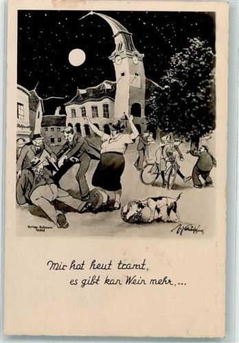 1940 HDH Verlag Photo Hubmann Wien Mondschein Alkohol Humor Fahrrad Hund
