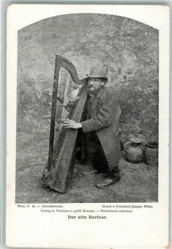 Bettler Kleinwüchsig Behinderter Verlag des Vereins v. goldenen Kreuze Harfe 1900