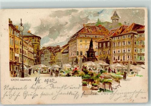 Graz Marktszene sign. Czech 1899