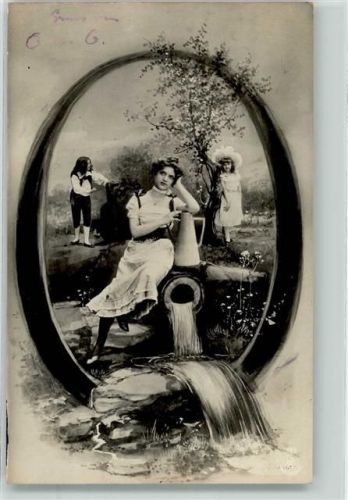 1904 Buchstabe O Jugendstil Frau Kindl Verlag NPG Serie 195