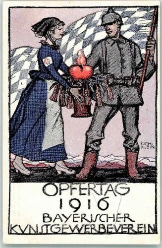 Krankenschwester Opfertag 1916 sign. Rich. Klein Bayr. Kunstgewerbeverein