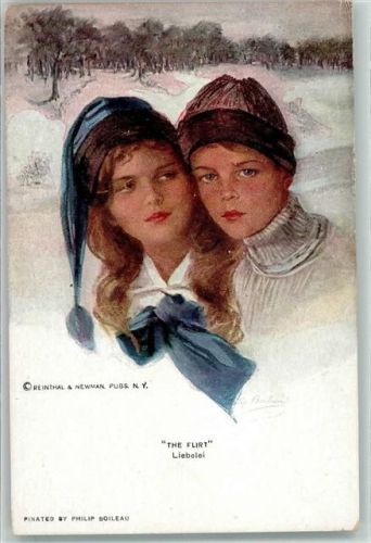 Liebelei Mädchen und Junge Wange an Wange Hutmode Poesie Reinthal & Newman No.759