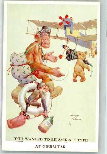 Affen Flugzeug Humor sign. Lawson Wood Gran Pop Series Verlag Valentine Nr. 4771