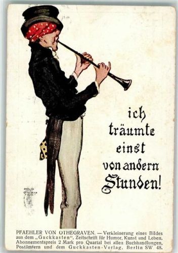 Berlin Mitte 1916 Pfaehler von Othegraven - Bild aus dem Guckkasten Zeitschrift für Humor Kunst und Leben Musikant mit einer Flöte