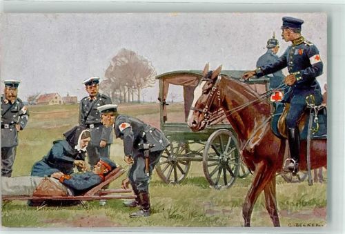 1916 sign. C. Becker Krankenwagen Verwundeter Krankenschwester WK I
