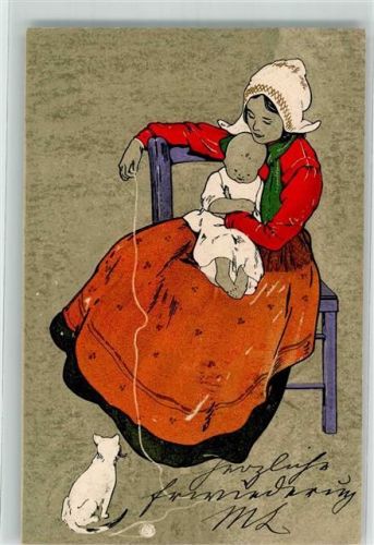 1904 Nr. 139 Tracht Mutter und Kind Katze