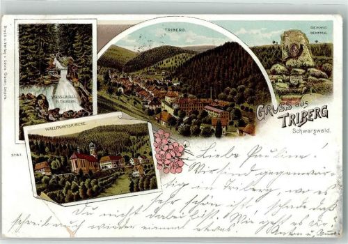 Triberg 1903 Lithograhpie Wallfahrtskirche Denkmal Gerwig