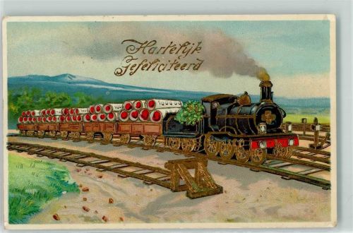 Dampflokomotive Münzrollen Geld auf AK Vierblättriger Klee Bahnhof SB 2213H